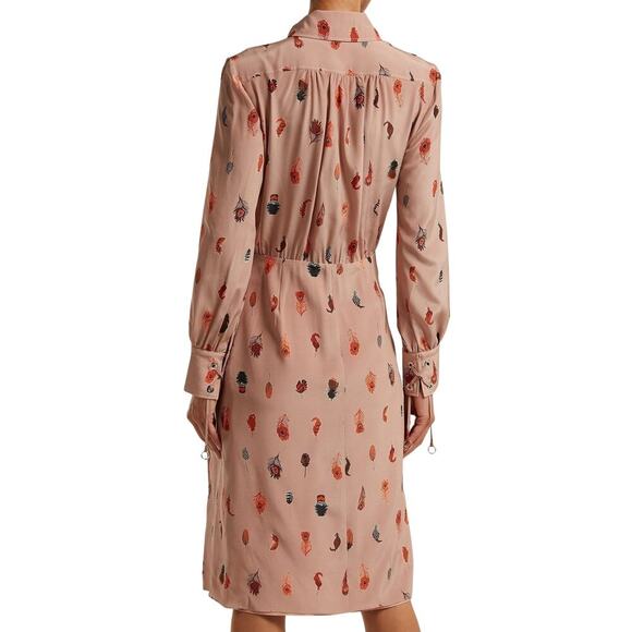 Altuzarra Kat Feather Printed Silk Midi Salmon Pink Dress 36 - Picture 4 of 12